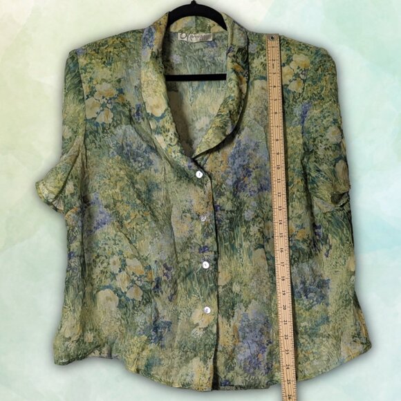 K Studio/Dress Barn Vintage 90s Sheer Floral Button Down, size L/XL - Picture 6 of 8